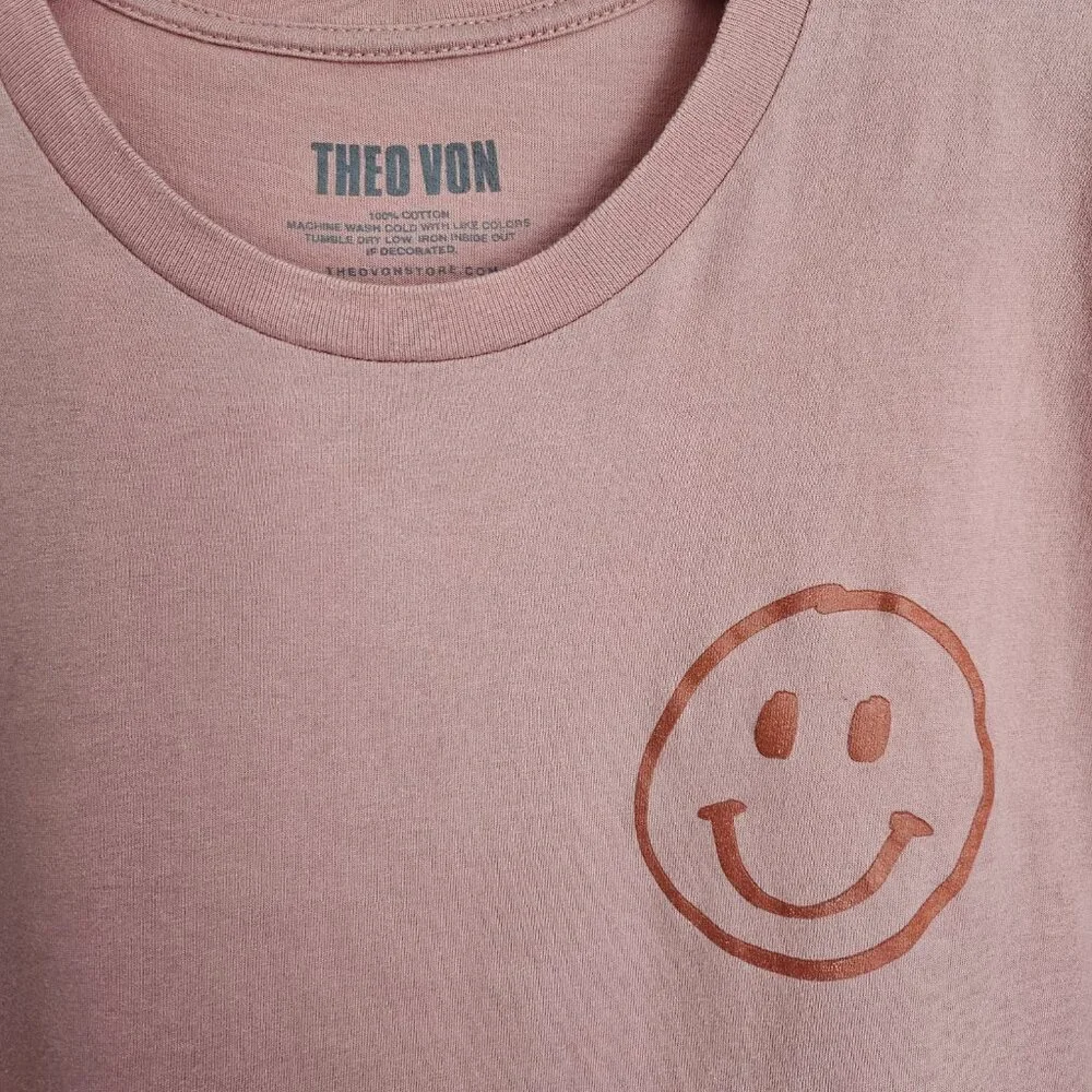 Theo Von Smiley Face Graphic Tee Men's S Dusty Pink Cotton Streetwear - Picture 4 of 8